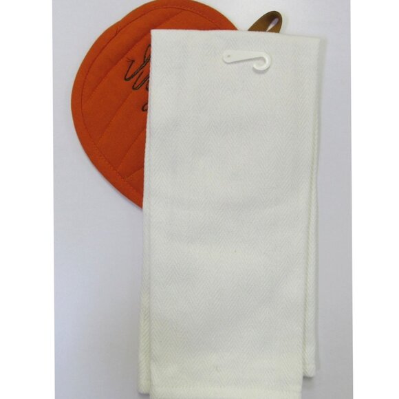 2 PC Set Potholder Oven Mitt & Kitchen Towel Pumpkin Harvest "Thankful" Print - Picture 4 of 4